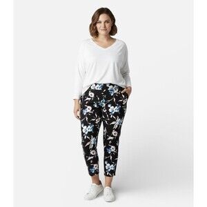 NWT Lane Bryant The Allie Black Pink Blue Floral Pull On Skinny Ankle Pants 22R